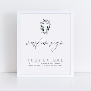 Editable Sign, 8x10, Greenery Signs, Custom Christening Signs, Baptism Signs, Landscape Sign, Portrait, Printable Sign, Boys Christening