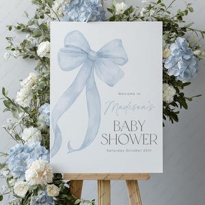 Blue Bow Welcome Sign, Blue Bow Baby Shower Welcome Sign Printable, Blue Bow Baby Boy Shower Sign Template, Boy Baby Shower Welcome