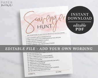 Scavenger Hunt Game | Editable Scavenger Hunt Game | Rose Gold Games | Bachelorette Hens Party Games | Printable Games | Editable Game