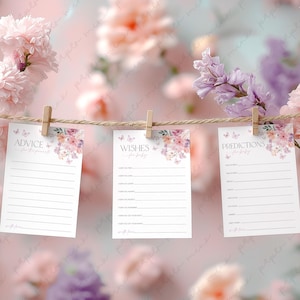 Baby in Bloom Baby Shower Advice, Baby Shower Predictions, Baby Shower Wishes, Advice Card, Editable Games, Butterfly Baby Games Floral