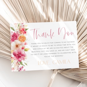 Citrus Thank You Card Template, Printable Main Squeeze Bridal Shower Thank You Card Instant Download Thank You Card, Bridal Thank You Pink