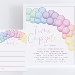 Pastel Rainbow Time Capsule, 1st Birthday Time Capsule Sign, Time Capsule Template, Pastel Birthday Party, Rainbow 1st Birthday Decorations