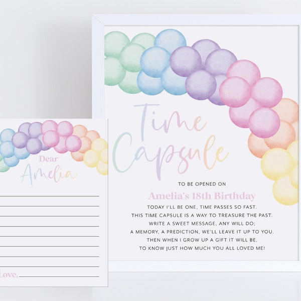 Pastel Rainbow Time Capsule, 1st Birthday Time Capsule Sign, Time Capsule Template, Pastel Birthday Party, Rainbow 1st Birthday Decorations