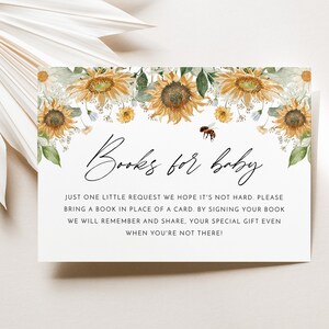 Sunflower Books For Baby Card Printable, Book Request Card, Bee Baby Shower Book For Baby, Mommy to Bee Baby Shower Books For Baby Card Bee