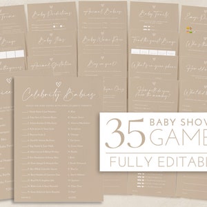 Neutral Baby Shower Games, Beige Minimal Baby Shower Editable Games, Printable Games, Baby Games Pack, Gender Neutral Baby Shower Game Beige