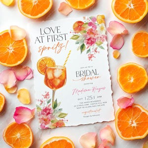 Love at First Spritz Bridal Shower Invitation, Aperol Spritz Bridal Shower Invite, Citrus Bridal Brunch, Orange Bridal Shower Bright Florals