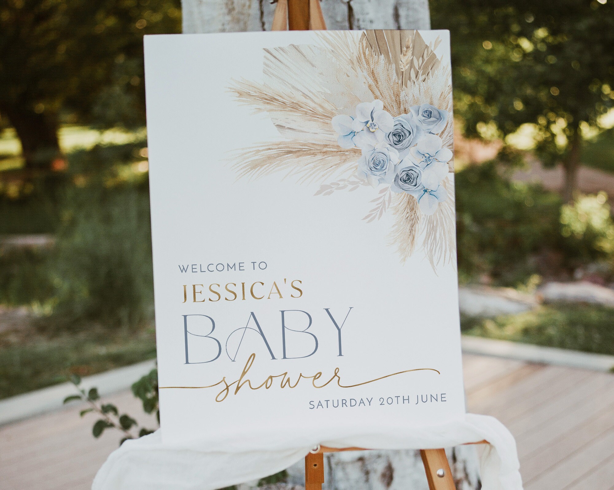 Boho Welcome Sign Printable, Boy Baby Shower Welcome Sign, Boho Blue ...