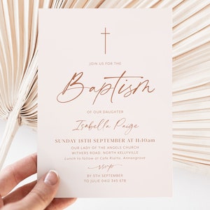 Boho Baptism Invitation, Minimalist Christening Invitation Template, Neutral Christening Invitation, Minimal Printable Baptismal Invite