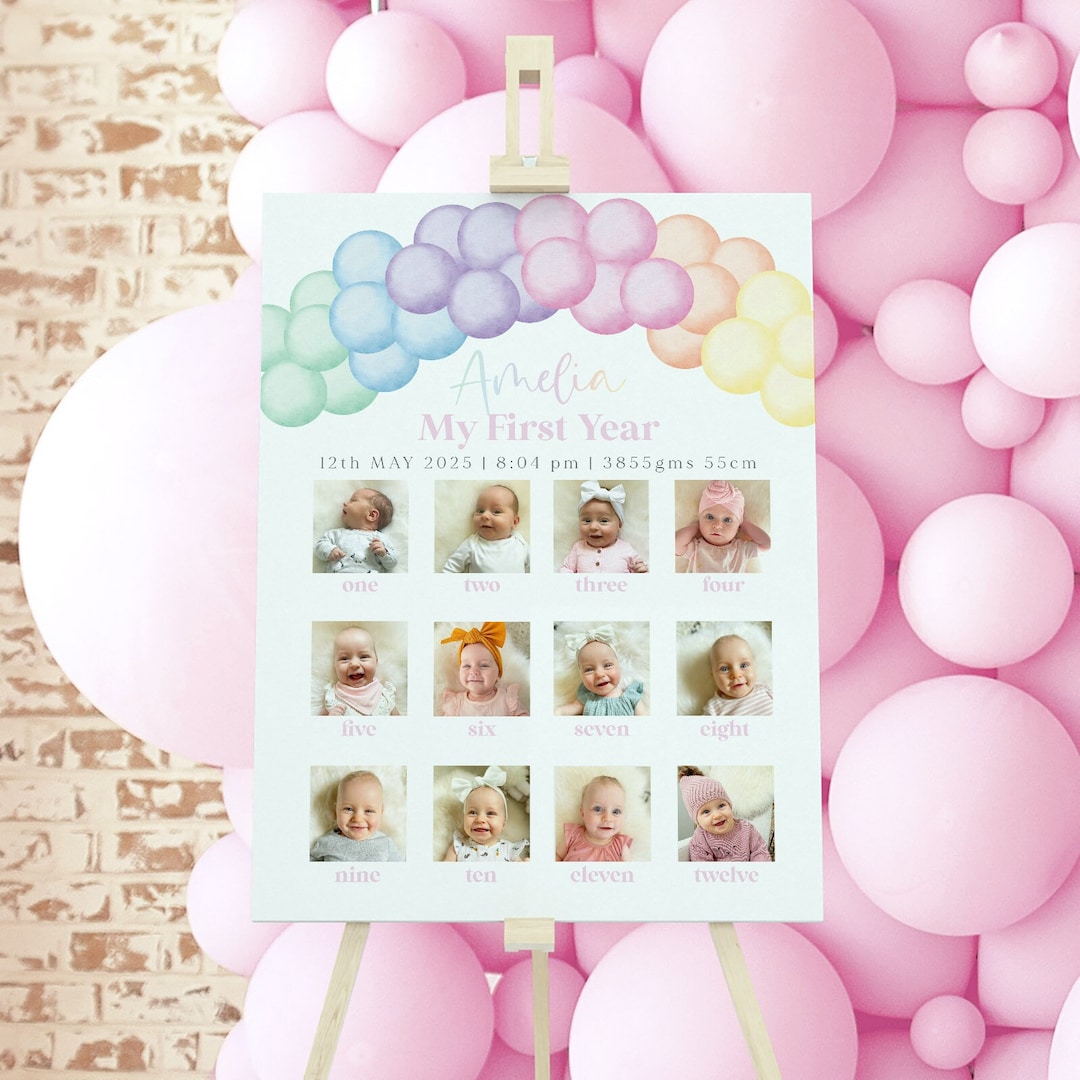 1st Birthday Photo Board Printable, First Birthday Monthly Photo Sign ...
