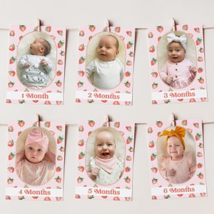 First Year Photo Banner Berry First, 1st Birthday Milestone Photos, Monthly Photo Banner, Birthday Decor, Strawberry Birthday Photo Banner