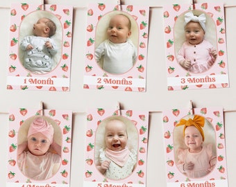 First Year Photo Banner Berry First, 1st Birthday Milestone Photos, Monthly Photo Banner, Birthday Decor, Strawberry Birthday Photo Banner