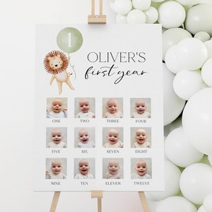 First Birthday Photo Board Printable Wild One Lion, 1st Birthday Monthly Photo Sign, Baby's First Year, 1st Birthday Decor, Milestone Photos