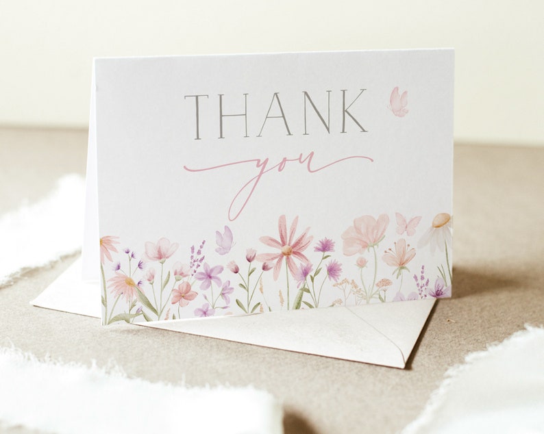 Wildflower Thank You Card Template, Printable Thank You Card, Floral ...