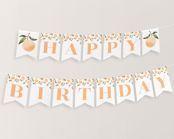 Orange Happy Birthday Banner Printable Happy 1st Birthday | Etsy