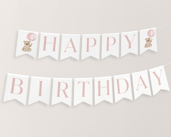 Bear Birthday Banner Happy Birthday Banner Printable Happy - Etsy