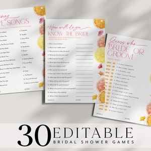 Bridal Shower Games Printable, Lemon Bridal Shower Games, Citrus Bridal Shower, Mediterranean Theme, Bright Floral Citrus Bridal Games Lemon