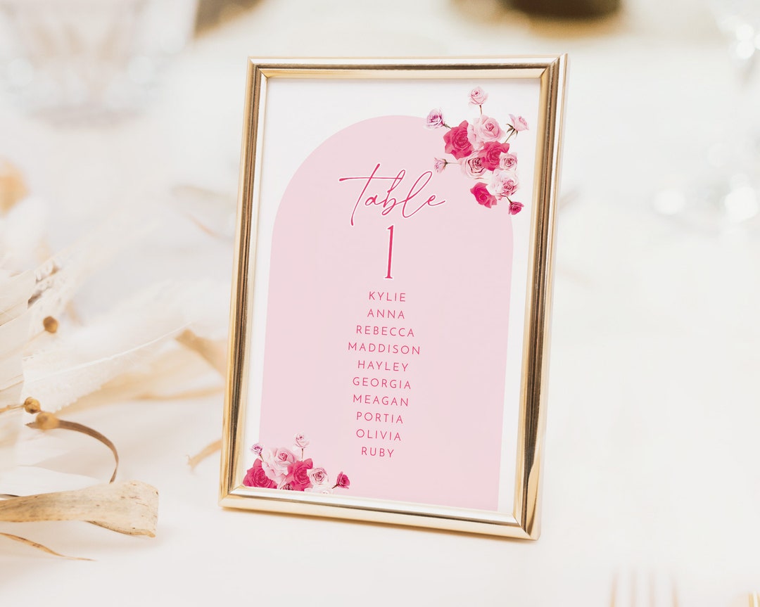 Pink Floral Table Numbers, Bridal Shower Table Numbers, Pink Table