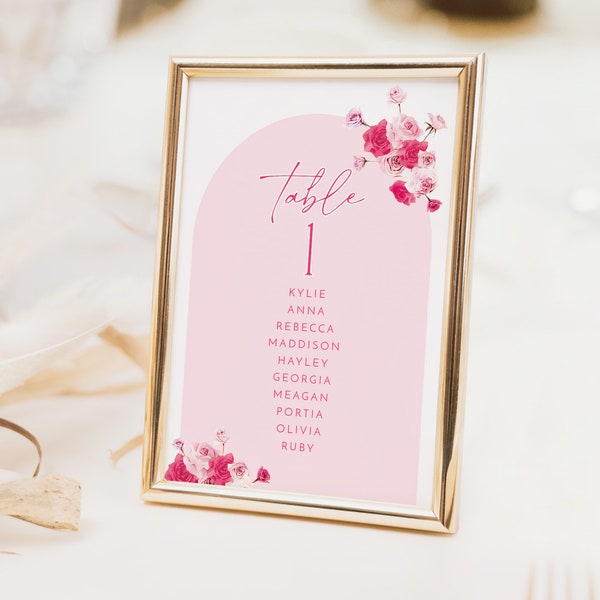 Pink Floral Table Numbers, Bridal Shower Table Numbers, Pink Table Numbers, Table Number Template, Printable Table Numbers, Floral Bridal