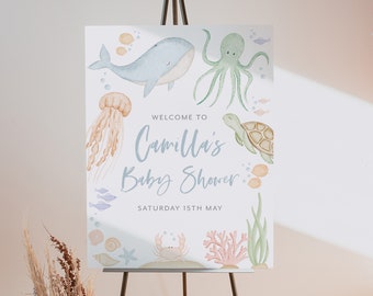 Under the Sea Welcome Sign Printable, Ocean Animals Baby Shower Welcome Sign, Sea Animals Baby Shower Welcome Sign, Boy Baby Shower Welcome