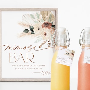 Boho Floral Mimosa Bar Sign, Floral Mimosa Sign, Bridal Shower Mimosa Bar Sign, Boho Mimosa Sign, Juice Labels, Mimosa and Juice Labels