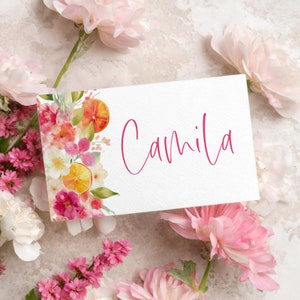 Citrus Place Card Template, Printable Main Squeeze Bridal Shower Place Cards, Place Cards, Editable Pink Citrus Floral Place Cards FLAT