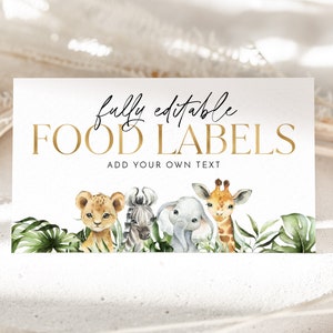 Wild One Food Labels, Food Label Card, Food Tent Card, Safari 1st Birthday Food Tags, Folded Food Cards, Tented Food Labels, Food Cards