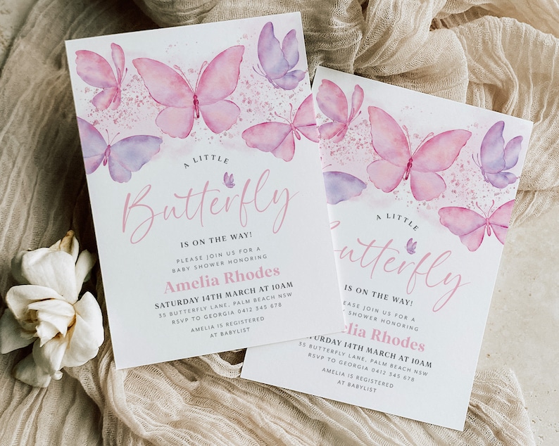 Butterfly Baby Shower Invitation Pink Butterfly Invitation Etsy