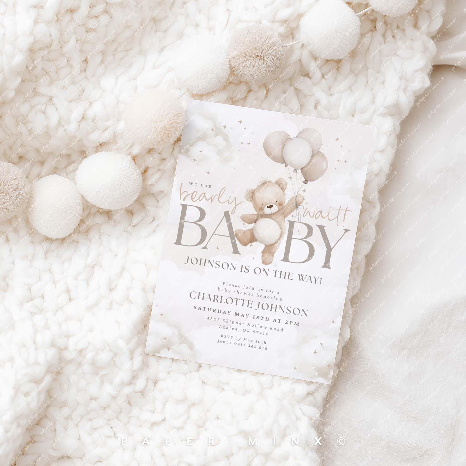 We Can Bearly Wait Baby Shower Invitation, Gender Neutral Teddy Bear ...