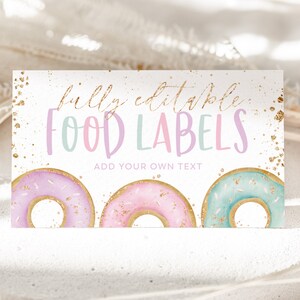 Donut Food Labels, Donut Birthday Food Label Card, Food Tent Card, Birthday Food Tags, Folded Food Cards, Tented Food Labels, Donut Grow Up