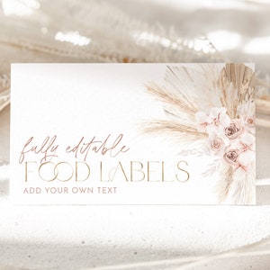 Roze Boho Bruidsdouche Voedseletiketten, Boho Voedseletiketkaart, Voedseltentkaarten, Voedsellabels, Voedseletiketten, Gevouwen Voedselkaarten, Tented, Boho Bloemen
