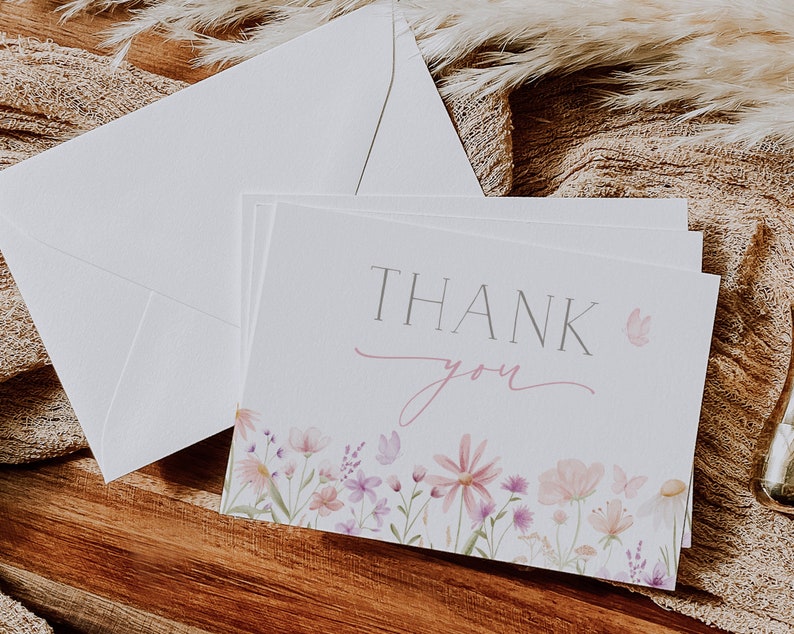 Wildflower Thank You Card Template, Printable Thank You Card, Floral ...