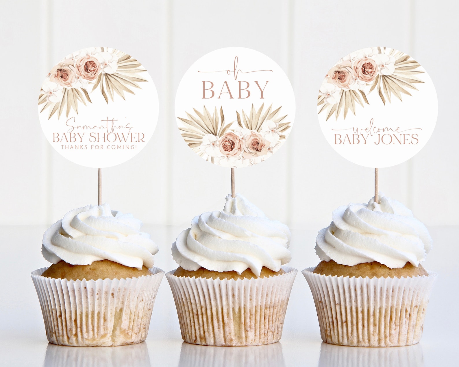 Boho Cupcake Toppers Baby Shower Cupcake Toppers Printable Etsy
