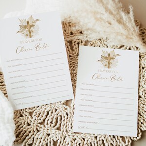 Tauf-Gebetskarten, Gold-Tauf-Gebetskarten, Tauf-Gebetskarten, druckbare Gebete für Baby, Boho-Taufe Neutral und Gold-Taufe