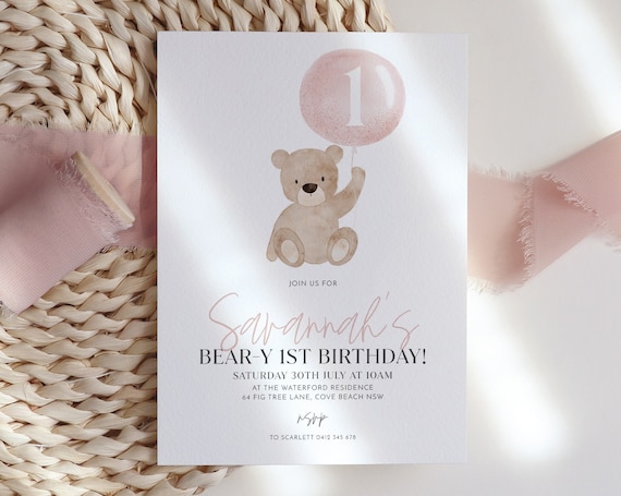 Bear Birthday Invitation Bear-y First Birthday Bear Balloons - Etsy