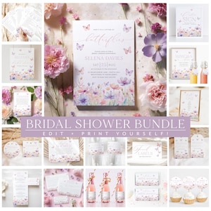Lifetime of Butterflies Bridal Shower Invitation Bundle, Butterfly Bridal Shower Games Editable, Printable Bridal Shower Bundle Butterflies