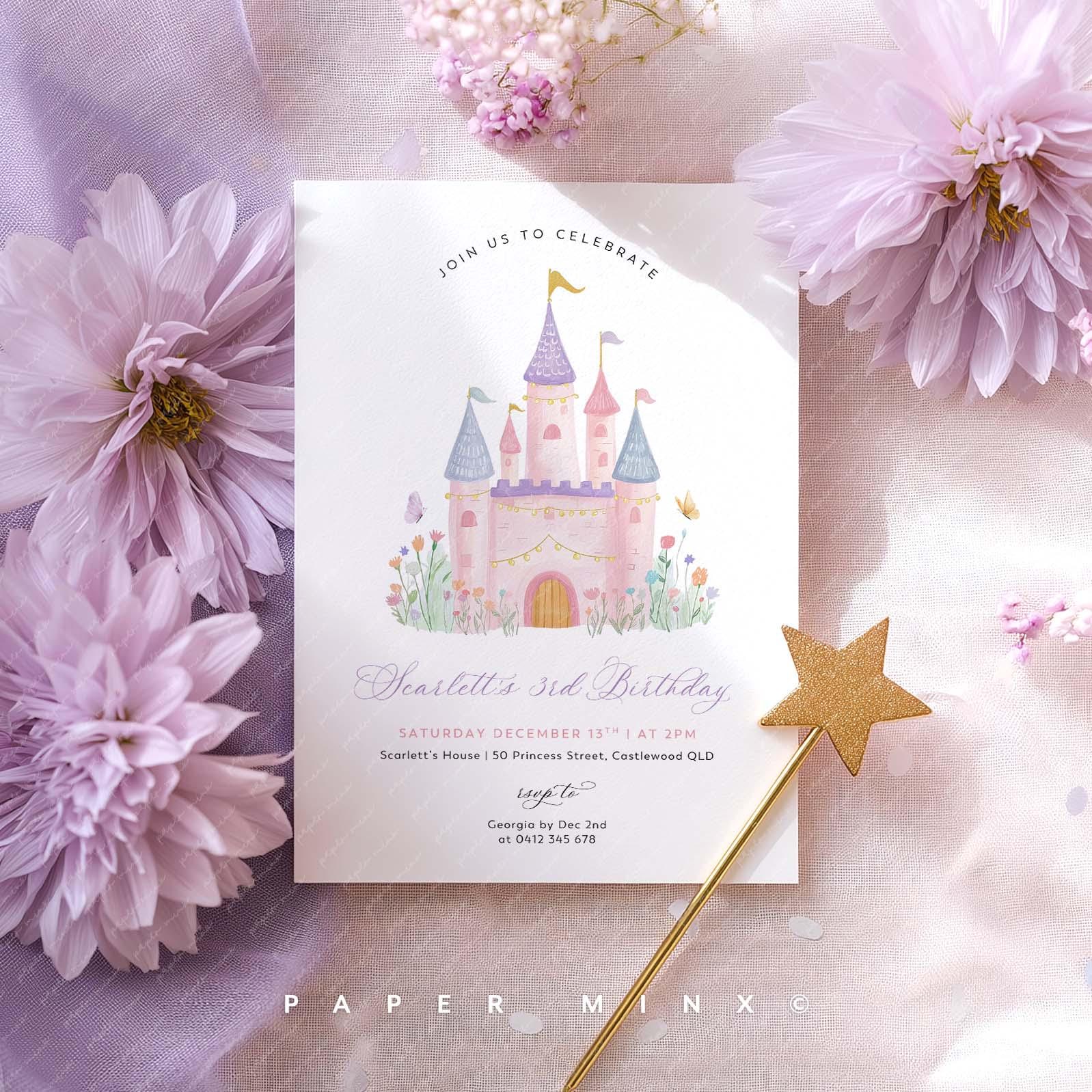 Princess Birthday Invitation, Magic Castle Invite Template, Once Upon a Time, Girls Kids Birthday, Any Age Girl Birthday 4th 5th