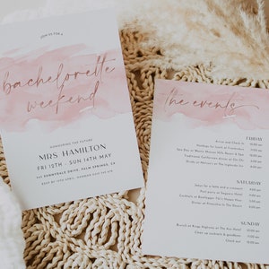 Bachelorette Party Invitations, Bachelorette Weekend Template, Bachelorette Weekend Itinerary, Pink Rose Gold Bachelorette Itinerary, Hens