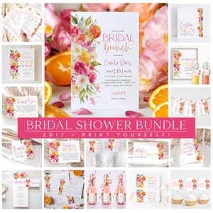 Citrus Bridal Shower Bundle, Main Squeeze Bridal Shower Invitation Bundle Editable Games, Printable Citrus Bridal Bundle Floral Pink Oranges