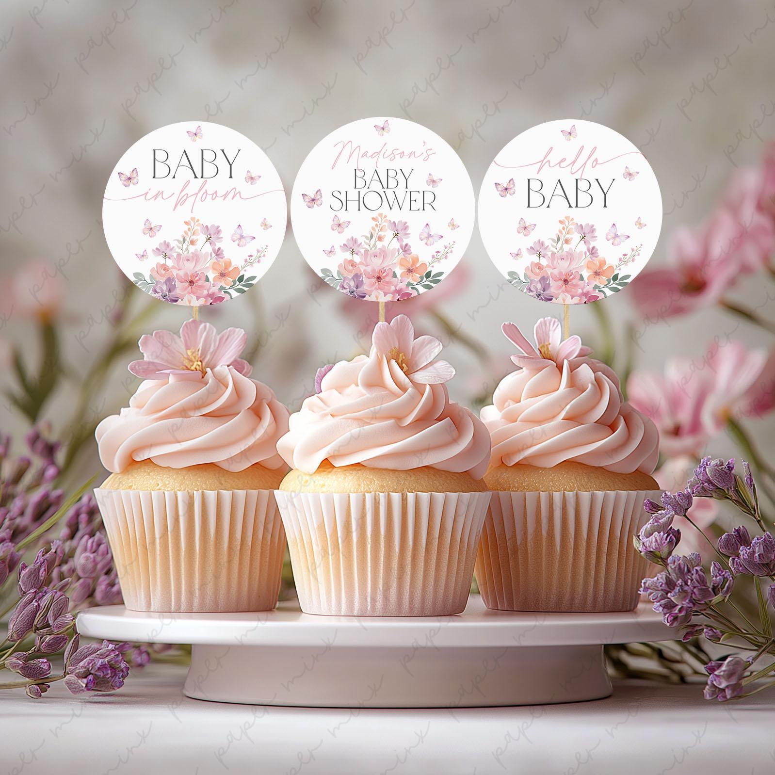 Dekozauber24 Eetbare mini-taarttoppers voor babyfeestjes, 20 stuks, voor cupcakes en muffins, omblad, jongen meisje, jongen meisje (jongen