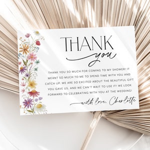 Wildflower Thank You Card Template, Printable Thank You Card Instant Download Thank You Card, Bridal Shower Thank You, Pink Floral Thank You