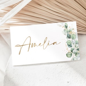 Greenery Place Card Template, Printable Place Cards, Bridal Shower Place Cards, Greenery and Gold Place Cards, Bridal Place Cards Gold