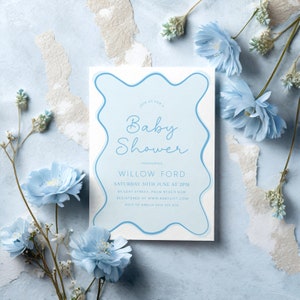 Blue Baby Shower Invitation Boy, Wavy Invitation, Curve Invite, Wave Invitation, Modern Baby Shower, Blue Baby Shower, Baby Boy Shower image 10