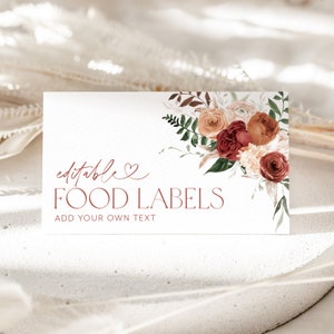 Fall in Love Food Labels, Fall Bridal Shower Food Label Card, Bridal Shower Food Tags, Folded Food Cards, Tented Food Labels, Fall in Love