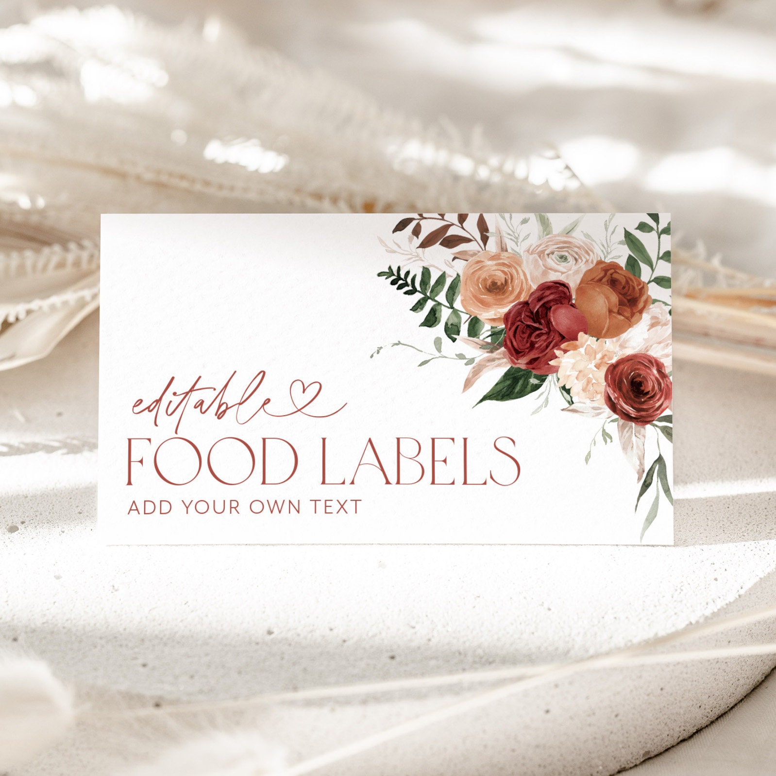 Fall in Love Food Labels, Fall Bridal Shower Food Label Card, Bridal Shower Food Tags, Folded Food Cards, Tented Food Labels, Fall in Love