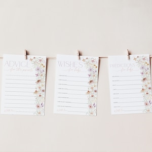 Wildflower Baby Shower Advice, Baby Shower Predictions, Baby Shower Wishes, Advice Card, Editable Games, Baby in Bloom Baby Games Floral