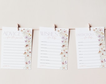 Wildflower Baby Shower Advice, Baby Shower Predictions, Baby Shower Wishes, Advice Card, Editable Games, Baby in Bloom Baby Games Floral