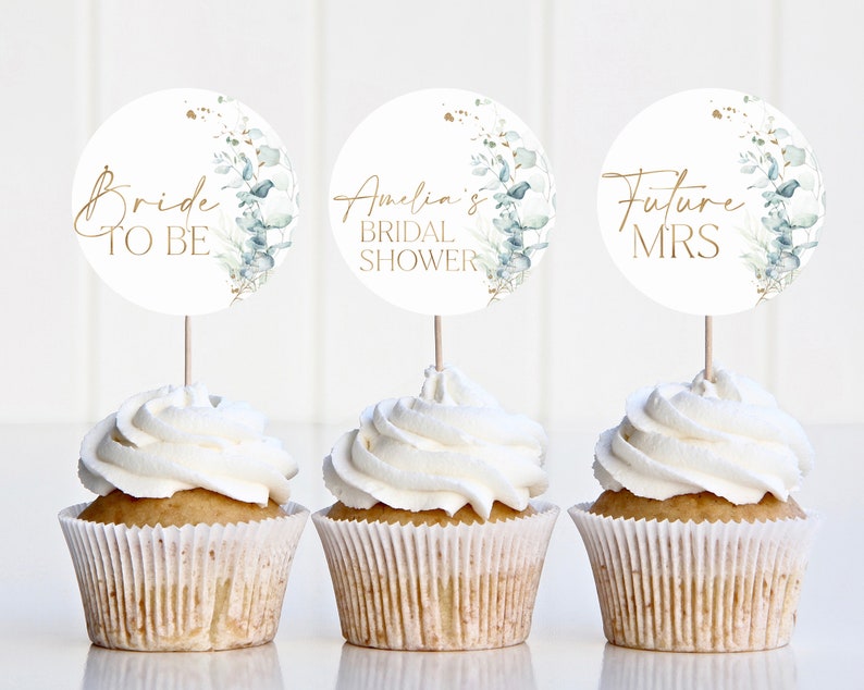 Greenery Cupcake Toppers Bridal Shower Cupcake Toppers Etsy