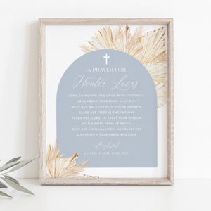 Blue Boys Baptism Prayer Sign 8x10, Boho Baptism Prayer Sign, Christening Prayer Sign, Printable Baptism Signs, Blue Boys Baptism Signs Boho