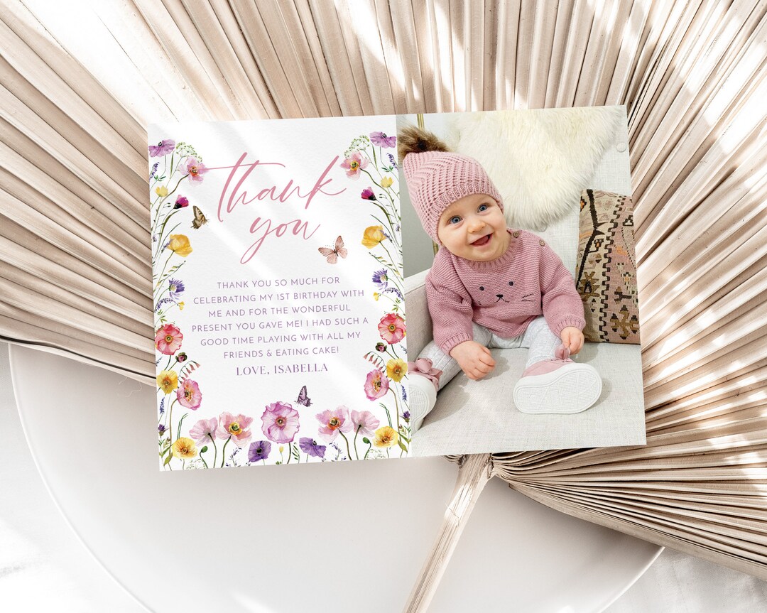 Wildflower Birthday Thank You Card Template, Printable Thank You Card ...