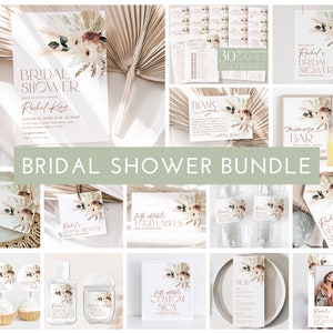 Boho Bridal Shower Invitation Bundle, Boho Floral Bridal Shower Invitation and Games Bundle, Editable Games, Printable Boho Bridal Shower